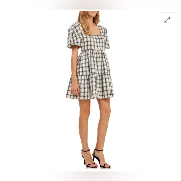 English Factory Dresses & Skirts - WT English Factory Gingham Puff Sleeve Tweed Lined Minidress Size 3X